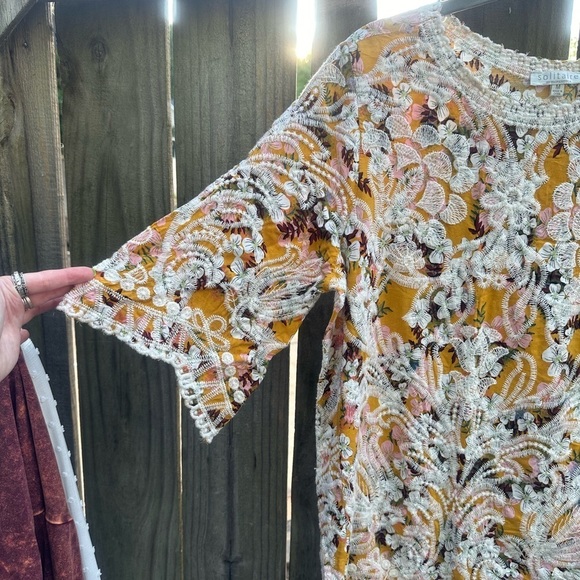 Solitaire by Ravi Kholsa Boho Mustard Yellow Allover Florak Embroidered Blouse - Picture 4 of 7